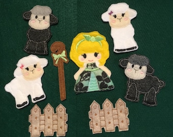 Little Bo Peep Finger Puppet Set includes Bo Peep Staff Fence Sheep Party Favors Party Pack Nursery Rhyme Child Toddler Story Time  Game Toy