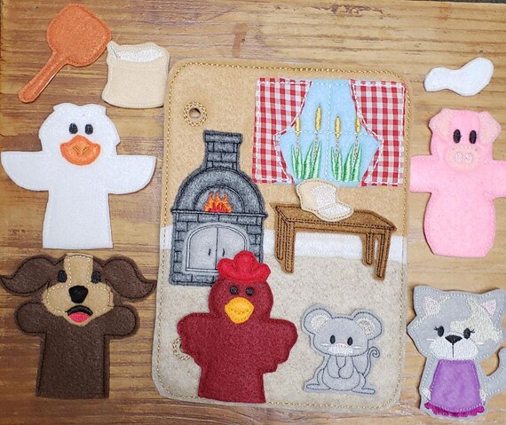 Little Red Hen Embroidered Felt Busy Book Finger Puppet Set