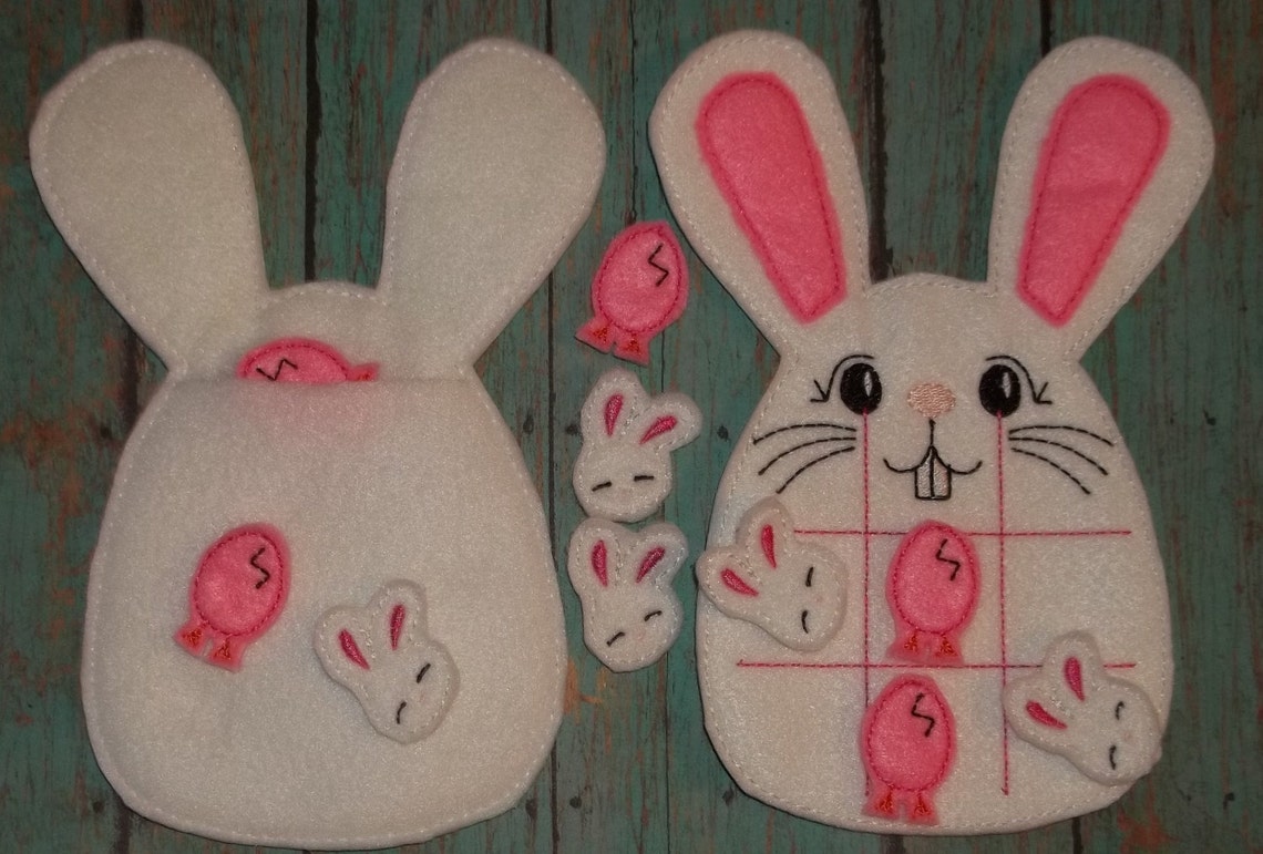 Easter Bunny Tic Tac Toe Felt Game Embroidered Board Games Etsy