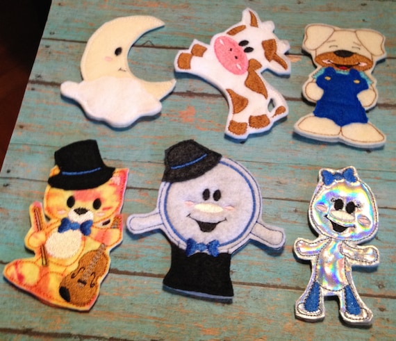 Hey Diddle Diddle Finger Puppet Set Party Favors Cat w Fiddle Cow Moon Dog Dish Spoon Nursery Rhyme Child Toddler Story Time  Game Toy