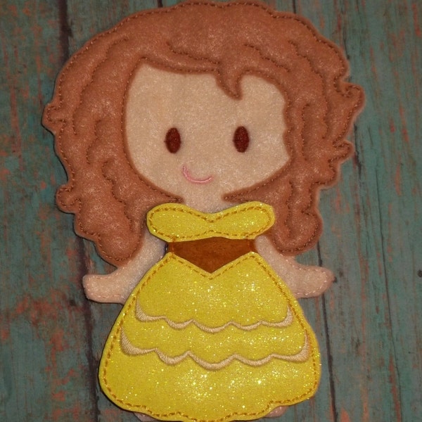 Girl Gift Beast Princess Belle Glitter Felt embroidered Dress worn by Courtney DressUp Doll Non paper doll outfit Quiet Busy Time Girl Gift