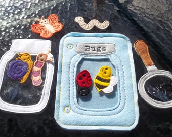 Bug Jar Mason Jar Felt Quiet Busy Book Page Bag Book Set Inclds Page w  Clear Pocket Mason Jar on front Mason jar Magnifying Lens 7 Bugs