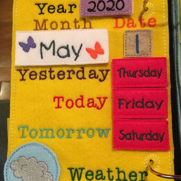 Children Gift Perpetual Daily Calendar Morning Board Weather Chart Felt Embroidered Busy Book Page Montessori Kids Felt Learning Children