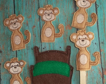 Child Gift 5 Five Little Monkeys Finger Puppet No More Story Time Set comes with 5 monkeys 3" tall 1.5" wide at tail and bed not FP