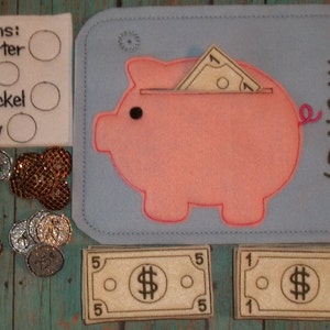 Piggy Bank Felt Toy, Play Money, Montessori Toddler, Quiet Busy Bag, Quiet Page, Busy Page, Activity, Travel Game, Math, Montessori, Home