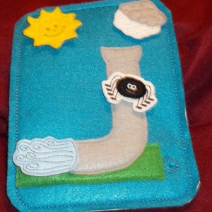 Felt Book Busy book Itty Spider Busy Bag Page Story book has grass and water pipe on cover and comes spider, sun, water, cloud w rain