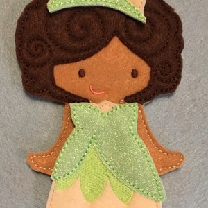 Girl Gift Beautiful Frog Princess inspired Glitter Gown Crown dress & Doll Outfit Scarlet Doll clothes outfit Felt Emboidered Non Paper