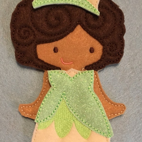 Girl Gift Beautiful Frog Princess inspired Glitter Gown Crown dress & Doll Outfit Scarlet Doll clothes outfit Felt Emboidered Non Paper