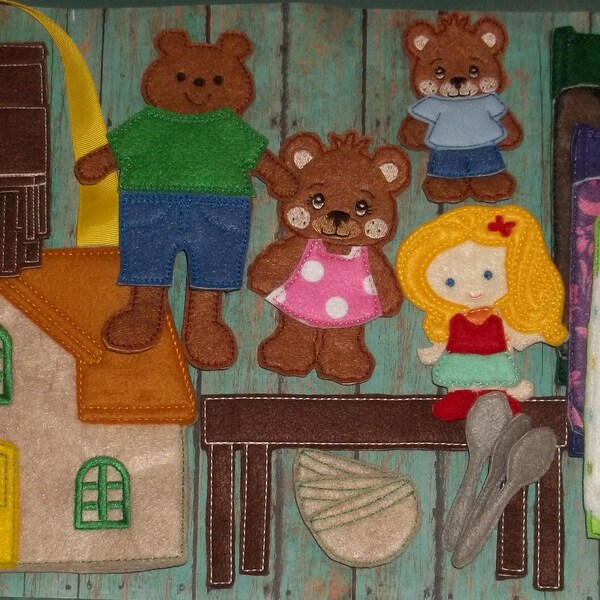 Goldilocks Three Bears Felt Board Flannel Board  Set Busy Quiet Book Classic Story Imagination Teachers Gift Day Care Homeschool Montessori