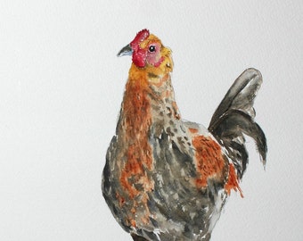Chicken painting, Hen art, Ybor City hen, original watercolor, farm animal