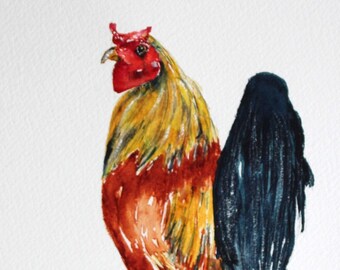 Rooster painting,, Ybor City rooster, original watercolor