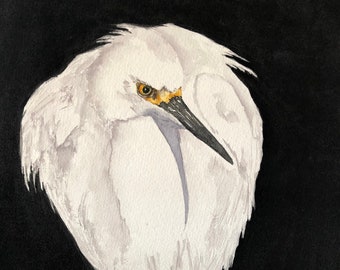 Egret painting, Merry Pier, Pass a Grille, coastal bird art, original watercolor