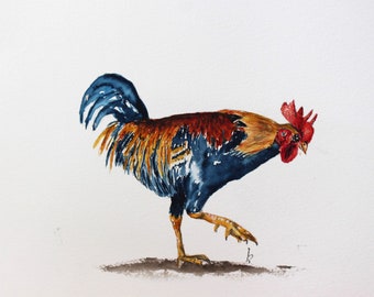 Rooster painting, farm art, Ybor City rooster, original watercolor