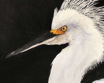 Egret Watercolor Painting: Original Bird Art by Betty Moore