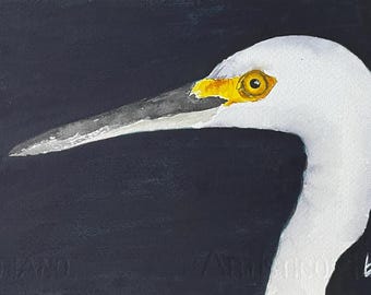 Egret painting,  bird lover gift, Great Egret