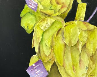 kitchen art,  original artichoke painting, food art