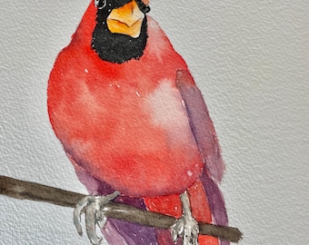 Cardinal painting, original watercolor, bird lover gift, bird art