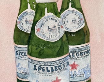 Green bottle painting, San Pellegrino, 8 x10, kitchen painting