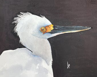 Egret painting, Madeira Beach, Snowy Egret, original watercolor