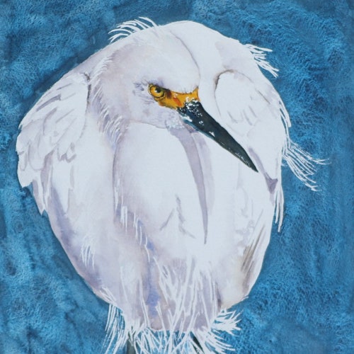 Egret painting, Heron painting, Snowy Egret art, Pass a Grille FL art, Coastal bird art, Merry Pier art, Egret wall art, shops White Heron art