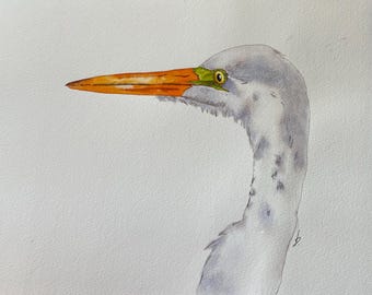 Egret painting,  bird lover gift, Great Egret