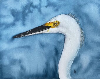 Snowy Egret, coastal birds, original watercolor