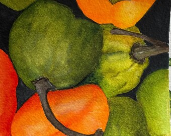 kitchen art, pepper painting, original watercolor