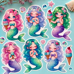 Ice Cream Mermaids Sticker Sheet – Sweet & Magical Mermaid Vibes