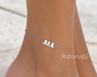 Three Little Birds Anklet in Solid Gold or Sterling Silver