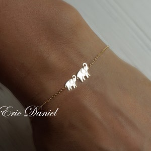 Elephants Bracelet or Anklet in Solid Gold 10k, 14k, or 18k Solid Gold, White, Yellow or Rose, Mother & Child Love Bracelet. Family Jewelry.