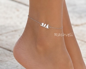 Three Little Birds Anklet in Solid Gold or Sterling Silver