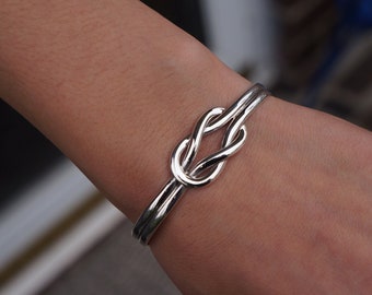 Sterling Silver Intertwined Love Knot & Infinity Cuff Bangle