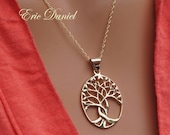 Tree of Life Pendant Necklace, Availble In Sterling Silver or 10K 14K 18K Solid Gold in White, Yellow or Rose Gold