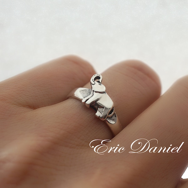 Baby Elephant Ring In Sterling Silver, Yellow or Rose Gold. Elephant Jewelry, Animal Ring, Good Luck Ring, Amulet Jewelry