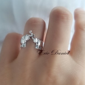 Elephant mother and baby Ring in Sterling Silver, Yellow or Rose Gold, Good Luck Ring, Elephant Jewelry, Silver Elephant, Protective Jewelry