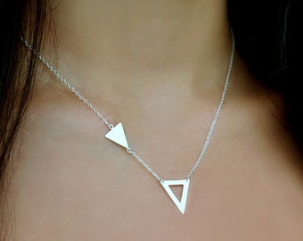 Engravable Triangles Necklace, Geometric Necklace in Sterling Silver or Yellow Gold, Geometric Jewelry, Mini Triangles, Personalized.