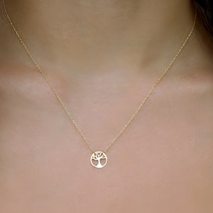 14K Solid Yellow Gold Tree of Life Necklace: Family Medallion Pendant