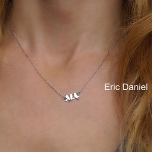 Sterling Silver Birds Family Necklace: Three Birds on Branch, Freedom & Prosperity, Also in Yellow or Rose Gold.