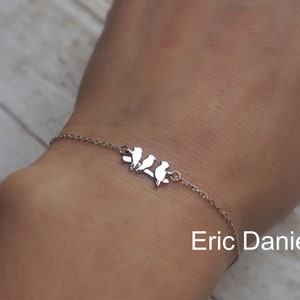 10K, 14k or 18k Gold Three Little Birds Bracelet or Anklet in Solid Gold, Birds On The Tree Branch in Yellow, Rose or White Gold.
