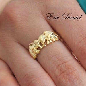 10k, 14k oder 18k Solid Gold Together Forever Ring in Weiß, Gelb oder Rosegold, Paare Ringe, Viel Glück Ring, Elefanten in der Liebe.