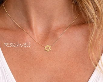 14K Solid Gold Mini Star of David Necklace, Faith Inspiration Gift in Solid Gold. Gift For Religious Holidays or Birthday.