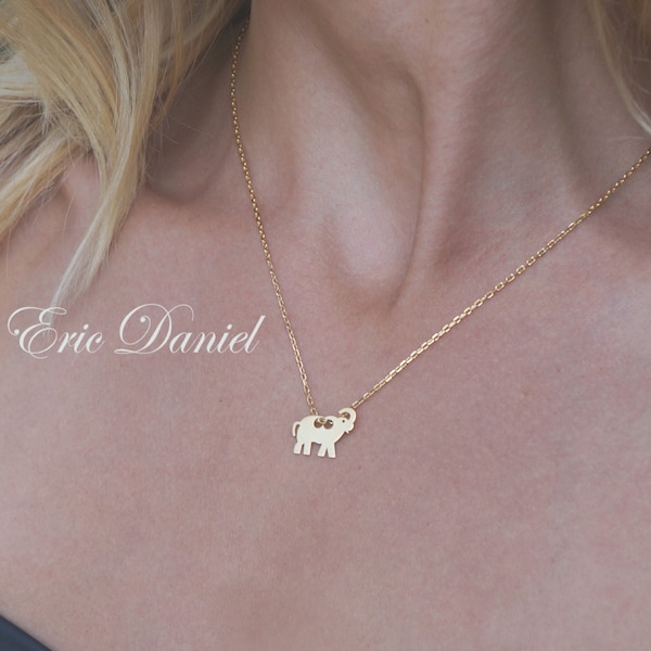 Elephant Charm Necklace in Solid Gold: Yellow Gold, Rose Gold or White Gold. Protective Alulet Charm, Lucky Elephant Charm