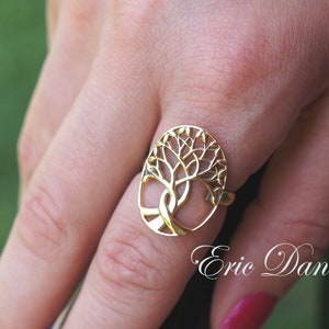 Tree of Life Ring in Sterling Silver, Yellow Gold or Rose Gold, Braided Family Roots, Strength & Unity Ring, Large Tree Ring.