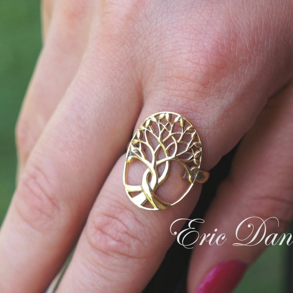 Tree of Life Ring in Sterling Silver, Yellow Gold or Rose Gold, Braided Family Roots, Strength & Unity Ring, Large Tree Ring.