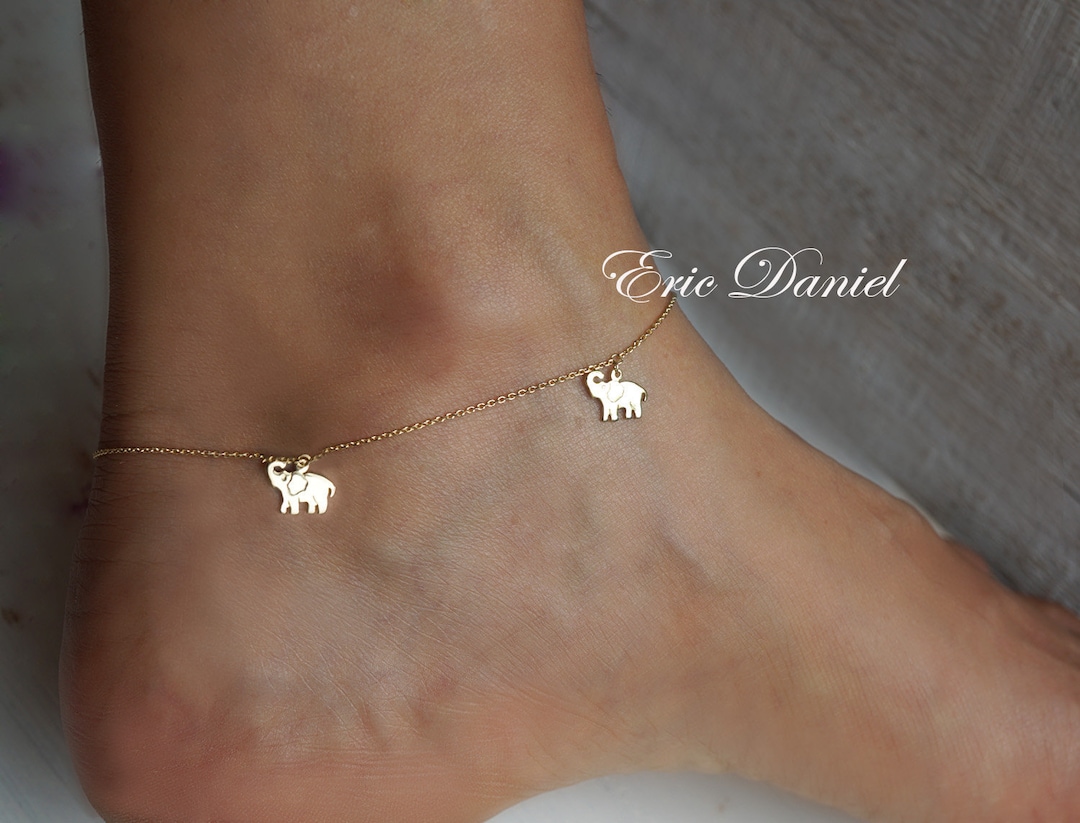 Baby Elephants Anklet or Bracelet, Availble in 10K, 14K or 18K Solid Yellow Gold Etsy