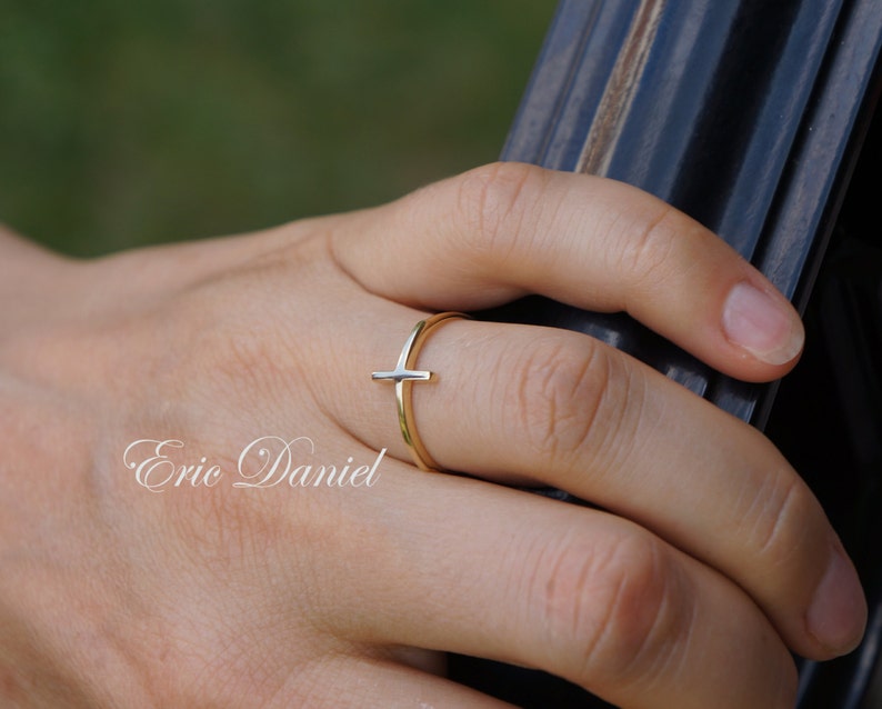 Handmade Cross Ring Solid Gold Cross Ring 14k Cross Ring in Yellow or Rose Solid Gold
