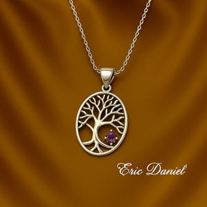 10K, 14K, Or 18K Solid Gold in White, Yellow or Rose Gold, Sterling Silver, Tree of Life  Necklace With Genuine Birthstone, Family Tree.