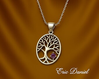 10K, 14K, 18K Solid Gold or Sterling Silver Intertwined Tree necklace With Roots, Family Unity, Love, Longevity, Rebirth Pendant for Woman.