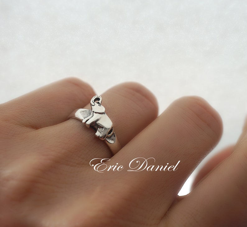 Baby Elephant Ring In Sterling Silver, Yellow or Rose Gold. Elephant Jewelry, Animal Ring, Good Luck Ring, Amulet Jewelry image 1