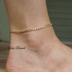 Yellow Gold Curb Chain Anklet, Stackable Anklet, Specialty Chain Anklet
